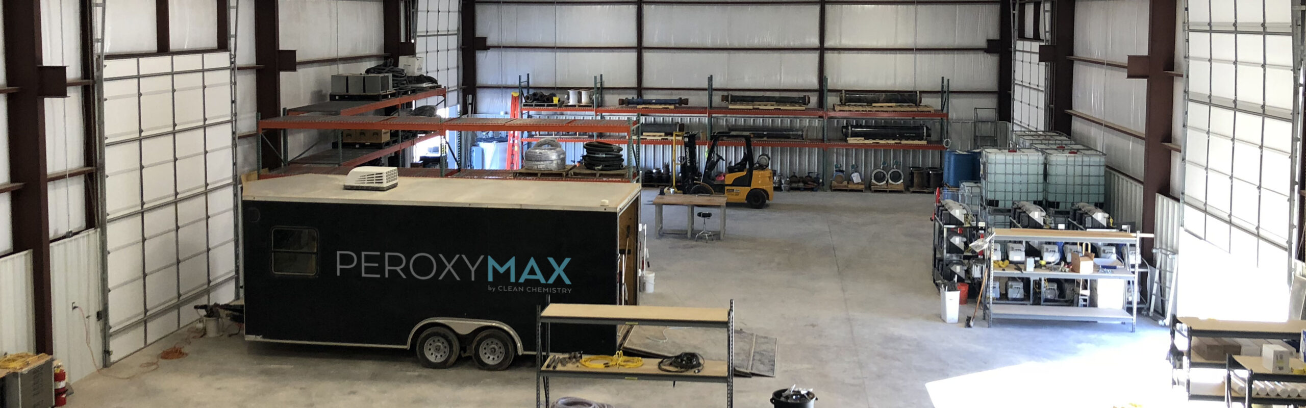 Clean Chemistry's shop in Midland, TX houses a trailer and manufacturing space